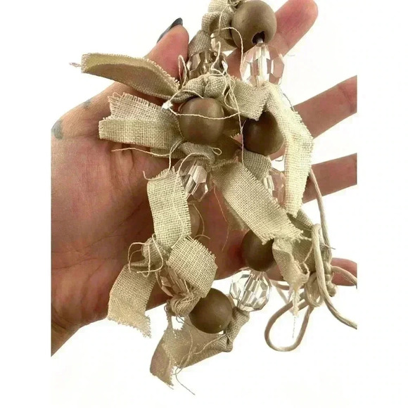 Tan Art Deco Natural Wood Bead Faceted Necklace Adjustable Cord 38" - Picture 3 of 12